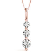 18K Rose Gold 1 ct Diamond Three-Stone Pendant Necklace