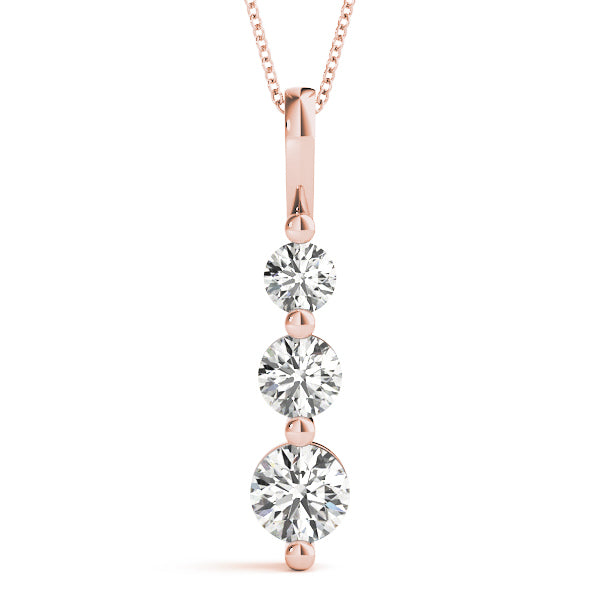 18K Rose Gold 1 ct Diamond Three-Stone Pendant Necklace