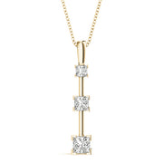 14K Yellow Gold Square Diamond Three Stone Pendant