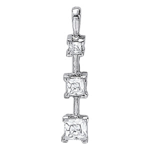 14K White Diamond Three Stone Pendant