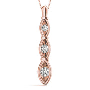 14K Rose Gold Diamond Three Stone Pendant Necklace
