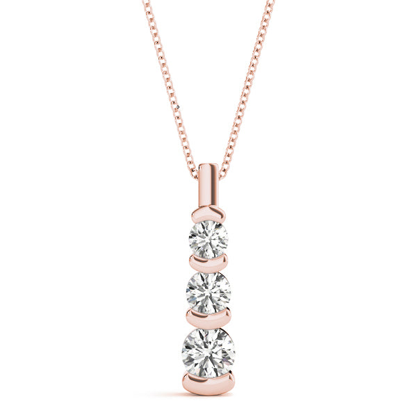 14K Rose Gold 1 ct Diamond Three-Stone Pendant