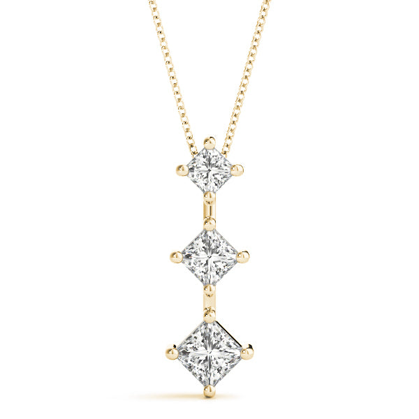 14K Yellow Gold Square Diamond Three-Stone Pendant