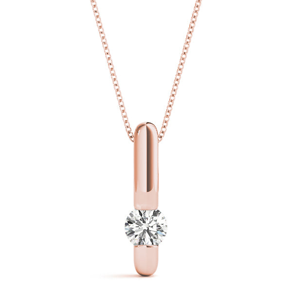 14K Rose Gold Round Diamond Solitaire Pendant