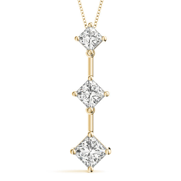 14K Yellow Gold Square Diamond Three-Stone Pendant
