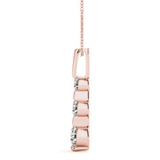 14K Rose Gold Diamond Three Stone Pendant Necklace