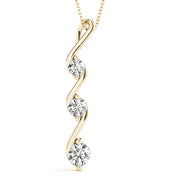 14K Yellow Gold Round Diamond Three Stone Pendant