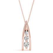 14K Rose Gold Round Diamond Three-Stone Pendant