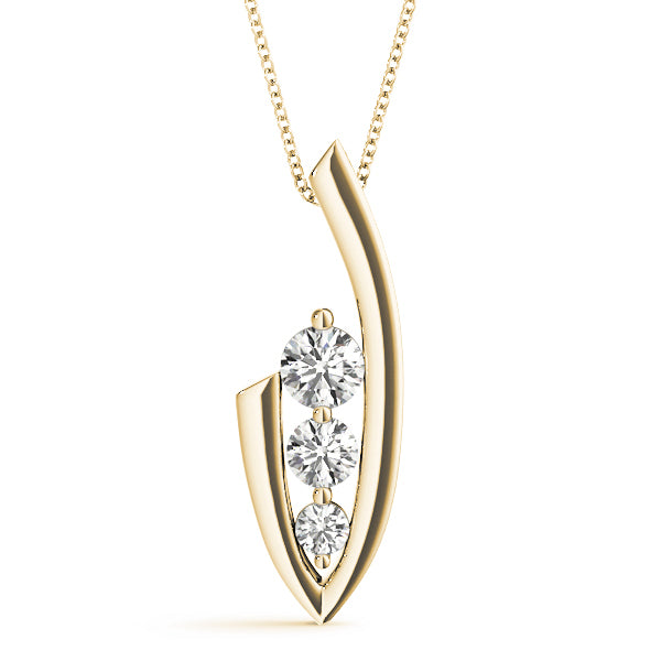 14K Yellow Gold Diamond Three Stone Pendant Necklace