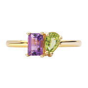 2-Stone Peridot and Pink Amethyst Ring