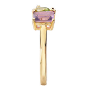 2-Stone Peridot and Pink Amethyst Ring