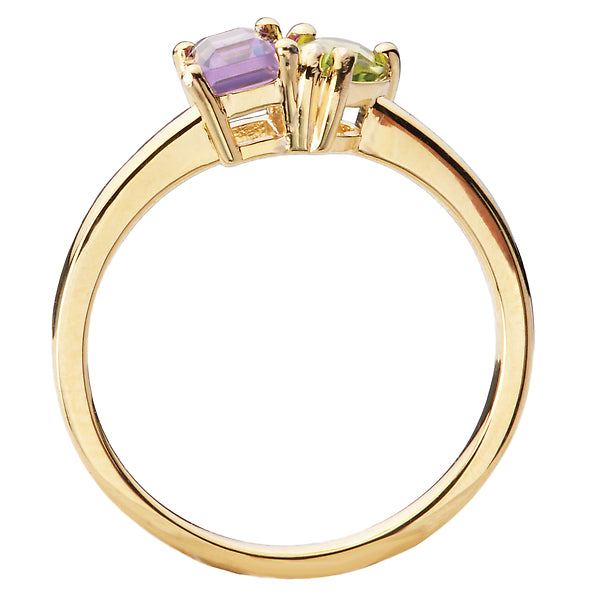 2-Stone Peridot and Pink Amethyst Ring