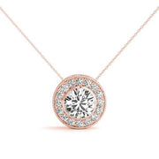 14K Rose Gold 1 CT Diamond Halo Pendant Necklace