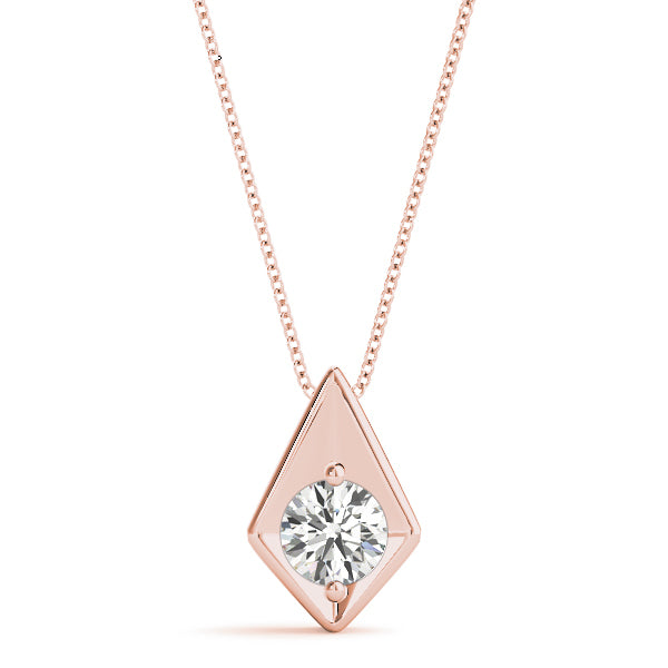 14K Rose Gold Round Diamond Solitaire Pendant