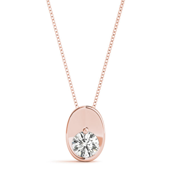 14K Rose Gold Round Diamond Solitaire Pendant