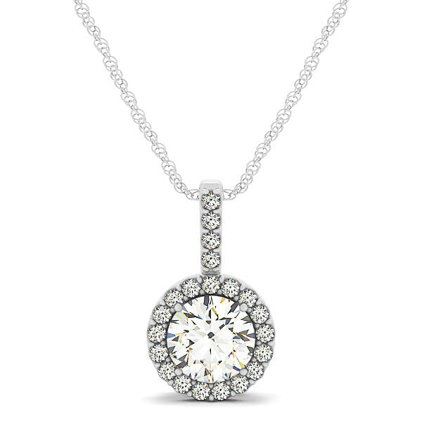 18K White Gold 3/8 ct tw Halo Diamond Pendant