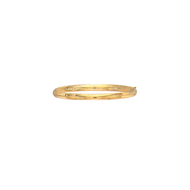 14K Gold 5mm Polished Floral Design Bangle