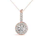 14K Rose Gold Round Diamond Halo Pendant