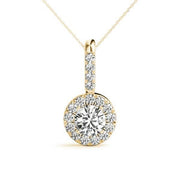 14K Yellow Gold Round Diamond Halo Pendant