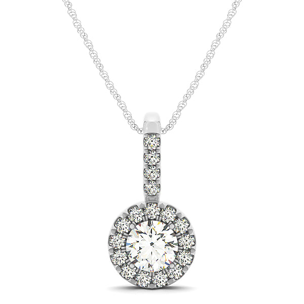 18K White Gold 1 ct tw Halo Diamond Pendant