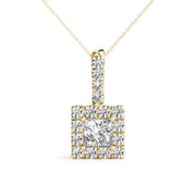 14K Yellow Gold Square Diamond Pendant Halo