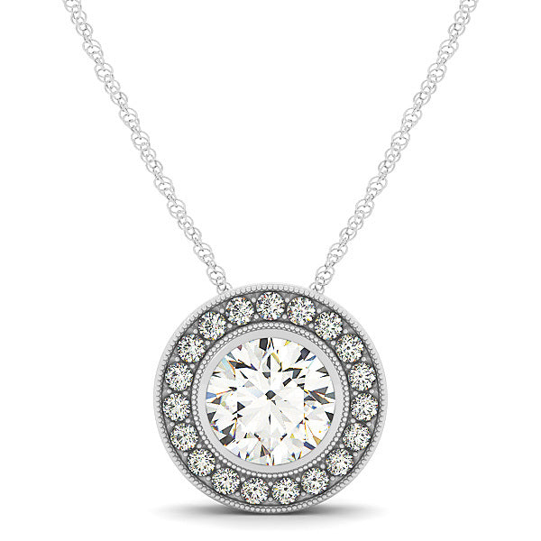 18K White Gold 1 1/5 ct tw Halo Diamond Pendant