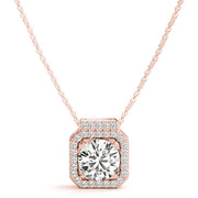 14K Rose Gold Round Diamond Halo Pendant