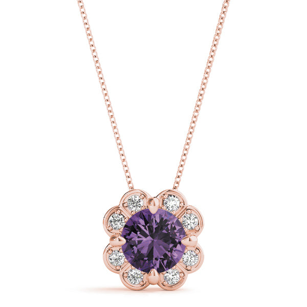 14K Rose Gold Round Diamond Halo Pendant