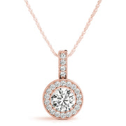 14K Rose Gold Round Diamond Halo Pendant