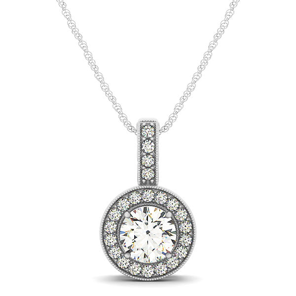 14K White Gold 3/8 ct tw Halo Diamond Pendant