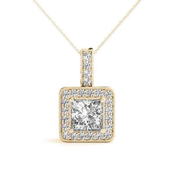 14K Yellow Gold Square Diamond Halo Pendant