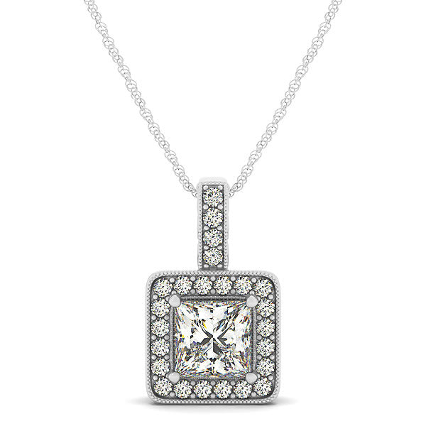 18K White Gold 1 ct tw Halo Diamond Pendant