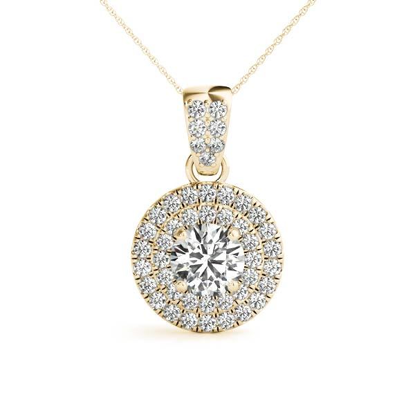14K Yellow Gold 1 CT Diamond Halo Pendant Necklace