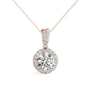 14K Rose Gold Round Diamond Halo Pendant