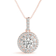 14K Rose Gold Round Diamond Halo Pendant