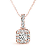 14K Rose Gold Round Diamond Halo Pendant