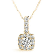 14K Yellow Gold Round Diamond Halo Pendant