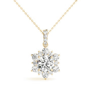 14K Yellow Gold Round Diamond Halo Pendant