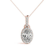14K Rose Gold Diamond Oval Halo Pendant