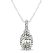14K Gold Round Diamond Halo Pendant