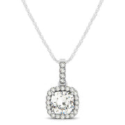 18K White Gold 7/8 ct tw Halo Diamond Pendant