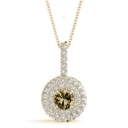 14K Yellow Gold Round Diamond Halo Pendant