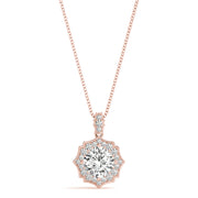 14K Rose Gold 5/8 ct Diamond Cushion Halo Pendant