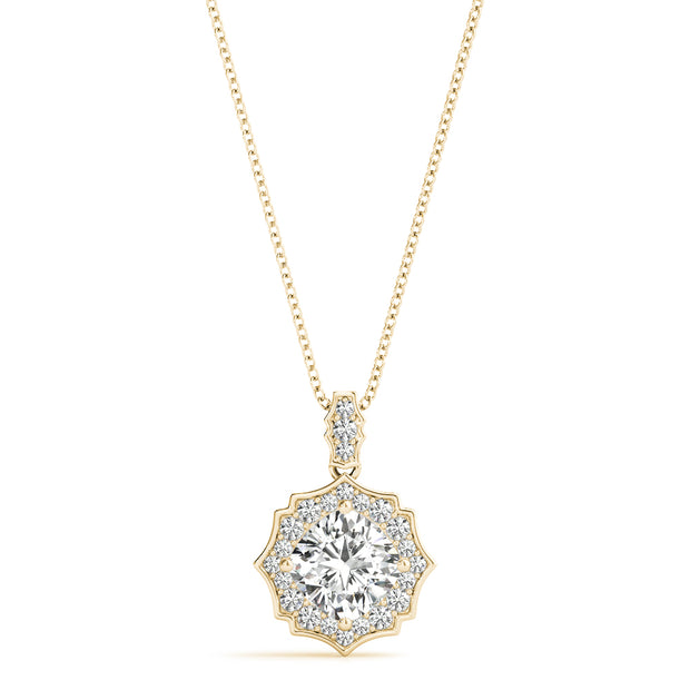 14K Yellow Gold Cushion Diamond Halo Pendant