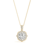 14K Yellow Gold Cushion Diamond Halo Pendant