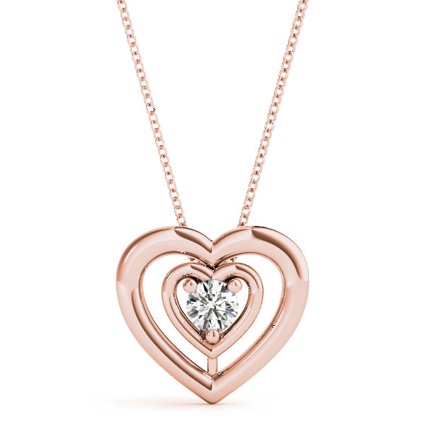 14K Rose Gold Round Diamond Solitaire Pendant