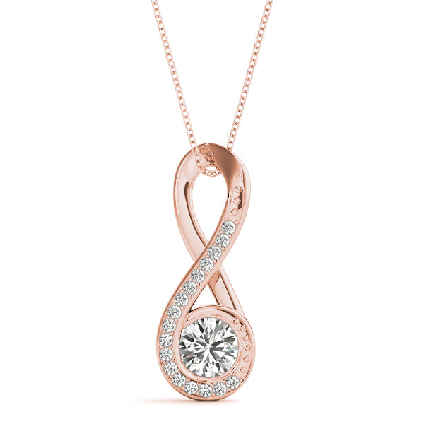 14K Rose Gold Diamond Solitaire Pendant Necklace