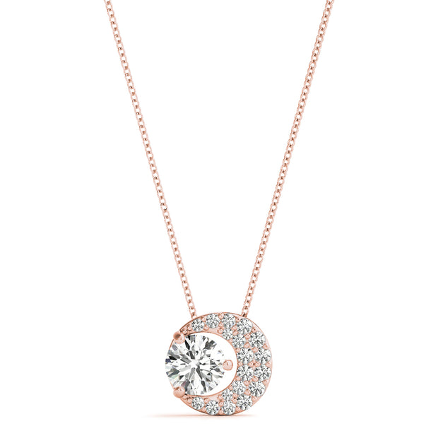 14K Rose Gold Diamond Solitaire Pendant Necklace