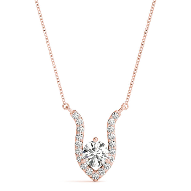 14K Rose Gold Diamond Solitaire Pendant Necklace