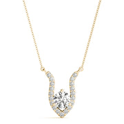 14K Yellow Gold Round Diamond Pendant Necklace